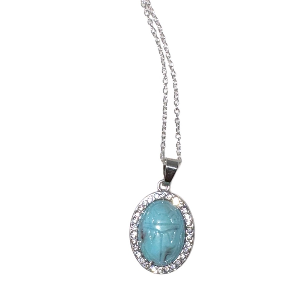 Light Sky Blue Scarab Beetle Bling Dainty necklace